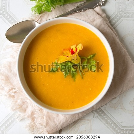 Similar – Image, Stock Photo Pumpkin soup Food