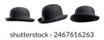 Bowler hat from different points of view, isolated on white background