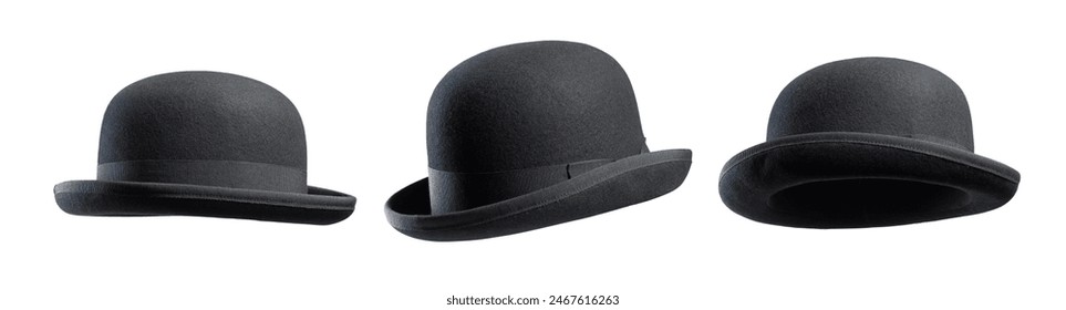 Bowler hat from different points of view, isolated on white background