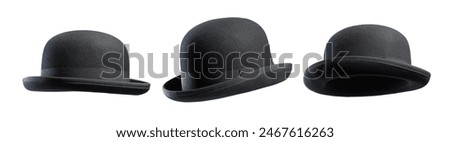 Bowler hat from different points of view, isolated on white background