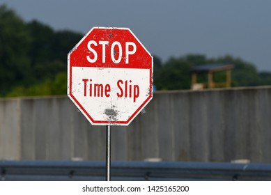 BOWLING GREEN, KY - JUNE 16, 2018: A Time Slip Sign Is Displayed At The National Corvette Museum Motorsports Park In Bowling Green, Kentucky.