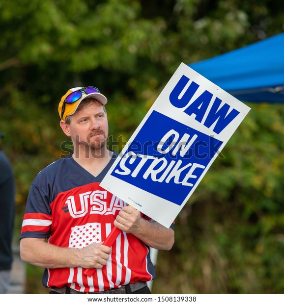 BOWLING GREEN, KY/USA SEPTEMBER 16TH 2019 GM\
Workers go on Strike. Workers hold Picket signs outside of the\
Corvette Assembly Plant in Bowling Green, KY.\
