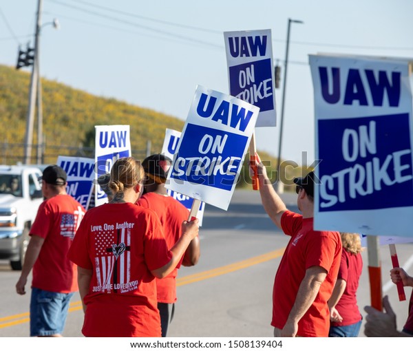 BOWLING GREEN, KY/USA SEPTEMBER 16TH 2019 GM\
Workers go on Strike. Workers hold Picket signs outside of the\
Corvette Assembly Plant in Bowling Green, KY.\

