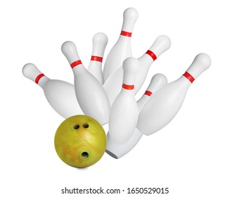 Bowling Pins And Ball On White Background