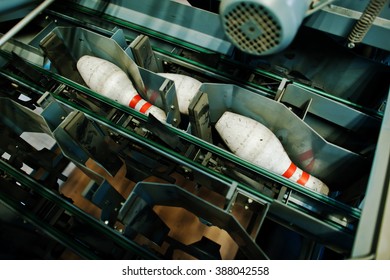 Bowling Pins At Bowling Machine 