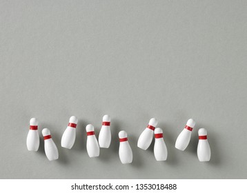 Bowling Pins On Grey Background, Top View