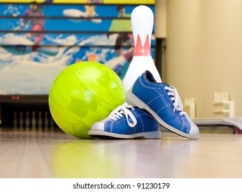 Bowling Pins, Shoes And Ball