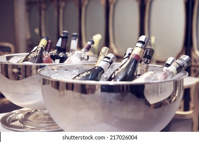 Bowls with iced champagne, toned image