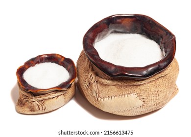 Bowls Of White Table Salt Isolated On White Background.