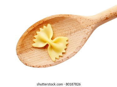 Bowtie Pasta On A Wooden Spoon