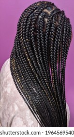 Box Braid Individuals, Black With Blonde Highlights Side View, Purple Background