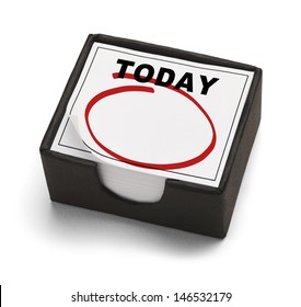 Box Calendar With Today On It And A Red Empty Circle Isolated On White Background.