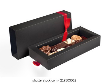 Box Of Chocolate Candies. Chocolate And Praline Luxury Box With Candy And Sweets