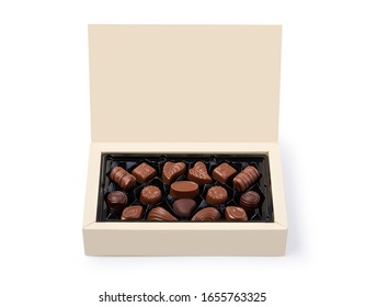 Box Of Chocolates  Isolated On White For Your Corporate Identity.with Clipping Path