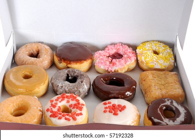 Box Full Of Doughnuts, A Dozen Donuts