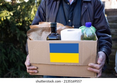 box full of food for Ukrainian refugees - Shutterstock ID 2135169557