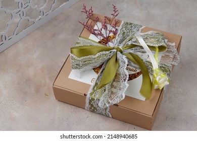 a box of hampers cake, for eid al fitr or lebaran. close up