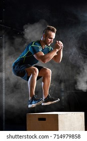 Box Jump Exercise Young Man Doing Functional Workout At The Gym