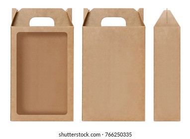 Box, Packaging, Box Brown Cut Out Window Open Blank Template For Design Product Package