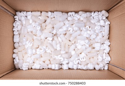 Box Packaging With Polystyrene Peanuts Inside