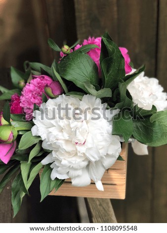 box with peony flowers