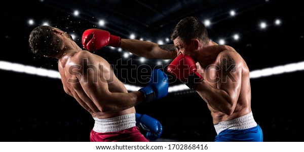 Box professional match on dark background. 
Two image of the same model. Mixed media