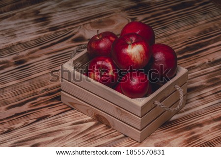 Box Of Red Apples. Rustic style . close up 