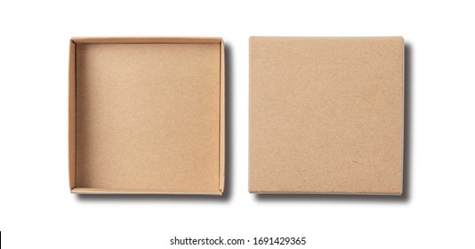 Box Top View. Open Package, Cardboard Closed  Blank Paper Pack. Square Design Template