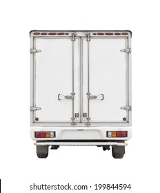 Box Truck Or Box Van Back View Isolated On White Background,
Cargo Box Or Steel Box For Storage And Transport Cargo And High Volume Of Goods Product, Small Cargo Container Delivery Service.