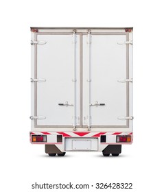 Box truck or box van back view isolated on white background,
Cargo box or steel box for storage and transport cargo and high volume of goods product, Small cargo container delivery service.