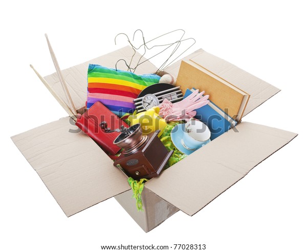 Box Used Items Ready Garage Sale Stock Photo Edit Now 77028313