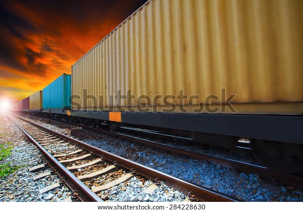 boxcar container trains on track use for\
industry land\
transportation