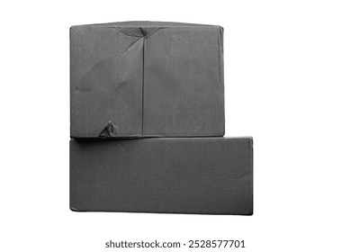 boxed up stacked packages with tear damage delivered on white monochrome background - Powered by Shutterstock