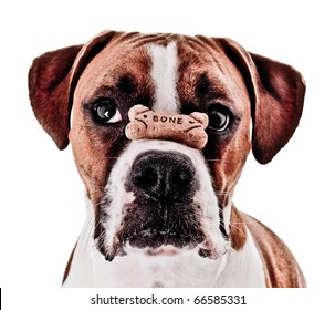 Boxer Dog Balancing Treat On Nose