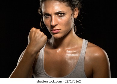 Boxer Fighter MMA Tough Woman Athlete Exercise Training Posing Portrait Champion Intimidating