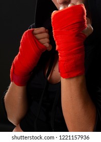 Boxer Girl With Red Hand Wraps.