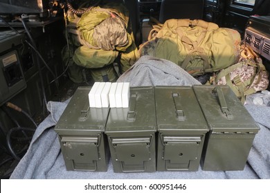 Boxes of ammunition, placed in the car.