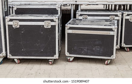 Boxes of a case for musical equipment.Selective focus.