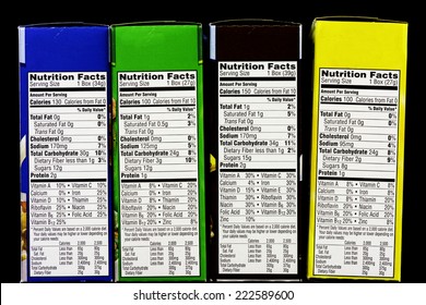 Boxes Of Cereal And Health Information Labels