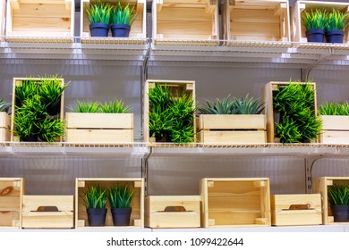 boxes with decorative grass in pots