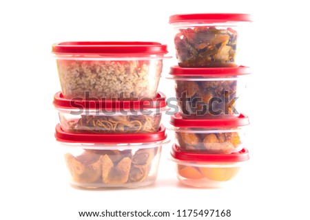 Boxes with Red Lids filled with Leftover Food ストックフォト © 