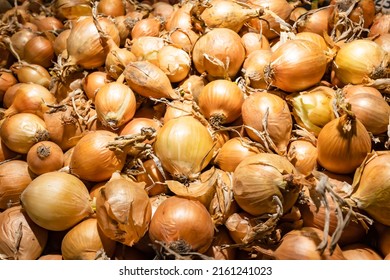 Boxes With Red Onions In A Store, Supermarket, Market.