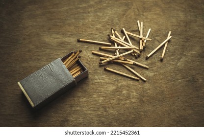 Boxes Of Wooden Matches On A Wooden Table. Matches Are Not A Toy For Children. Old Matches With Wooden Boxes. Ways Of Placing Fire.