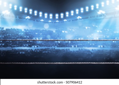 Boxing arena with blurred spectator and stadium light