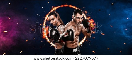 Boxing concept. Sports betting. Design for a bookmaker. Download banner for sports website. Two boxers on a fiery background.