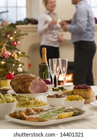 Boxing Day Buffet Lunch, Christmas Tree And Log Fire