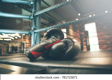 boxing glove on boxing ring in gym