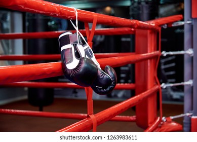 Boxing gloves in a boxing ring with bags in the gym. - Powered by Shutterstock