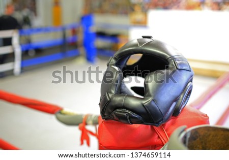 Boxing helmet at corner of box ring