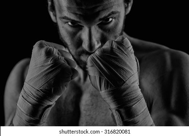 Boxing Man Ready To Fight. Boxing, Workout, Muscle, Strength, Power